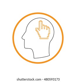 Vector Icon head think silhoutte vector man and his mind about mouse hand cursor. pixel view
