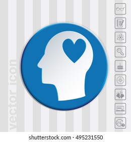 Vector Icon head think silhoutte vector man and his mind about  heart sign.  valentine icon