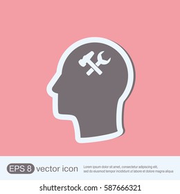 Vector Icon head think silhoutte vector man and his mind about  symbol settings sign, hammer and wrench