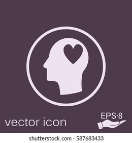 Vector Icon head think silhoutte vector man and his mind about  heart sign.  valentine icon