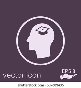 Vector Icon head think silhoutte vector man and his mind about  graduate hat sign. Education sign. symbol icon college or institute. graduation