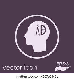 Vector Icon head think silhoutte vector man and his mind about the compass and protractor. characters geometry. Education sign. symbol icon drawing and geometry
