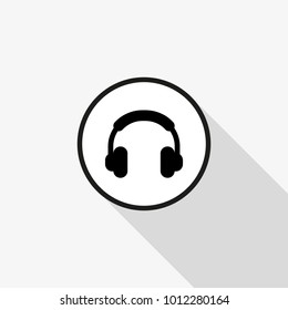Vector icon of headphones with a long shadow on the background