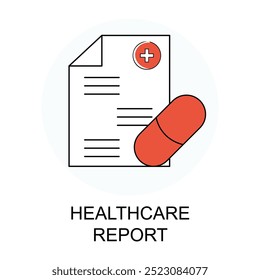 Vector icon for Healthcare Report. Document with medical cross and report sheet representing patient health records and medical reports.