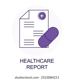 Icono de Vector para Healthcare Report. Documento con cruz médica y hoja de informe que representa los registros de salud del paciente y los informes médicos.