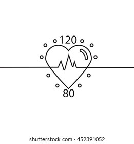 Vector icon of healthy heart, pulse, blood pressure. Logo cardiology clinic.  Conceptual linear vector illustration.