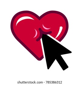Vector icon of a heart being pierced by a computer cursor