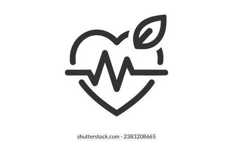 Icono vector de un corazón combinado con una línea de latido y una hoja en la parte superior.