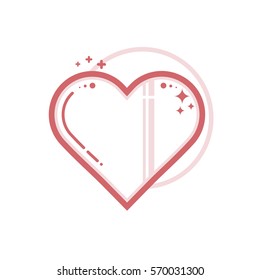 Vector icon of heart. Illustration is in lineart style. Symbol on circular background element.