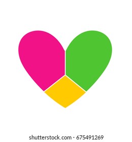 Vector icon heart. Image of  heart is divided into three different colored faces. Stylish image, can be used as a logo. 