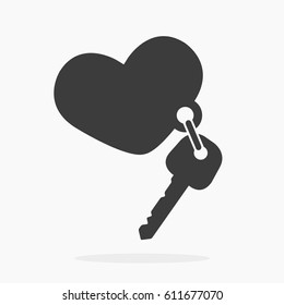 Vector icon heart Key, vector illustration. Flat design style