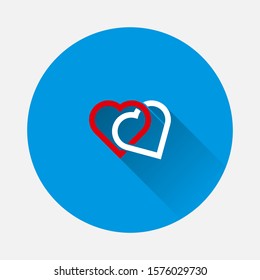 Vector icon heart  icon on blue background. Flat image with long shadow.