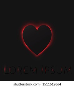 vector icon heart and red neon light black setting 