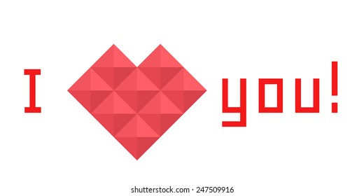Vector icon heart of triangles, banner, I love you