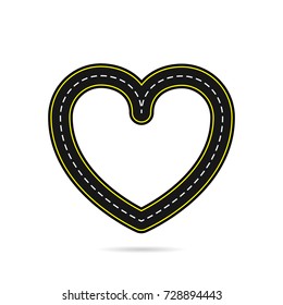 Vector icon of heart in view of the highway for racing