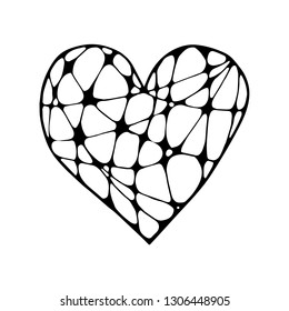 Vector icon of heart in zen art style. Black on white background. For coloring books and pages, interior design. Image suitable for laser cutting, plotter cutting or printing.