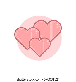 Vector icon of hearts. Illustration is in lineart style. Symbol on circular background element.