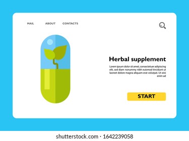 Vector icon of herbal supplement. Vitamin, biotechnology, homeopathic pill. Herbs concept. Can be used for topics like pharmacy, medicine, health