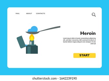 Vector icon of heroin in spoon over lighter. Dose preparation, addiction, substance abuse. Narcotic concept. Can be used for topics like drugs, health, unhealthy lifestyle