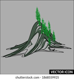 icono vectorial de roca alta con árboles