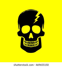 Vector icon High Voltage with a skull and lightning. Yellow and black color.