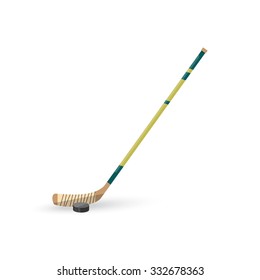 vector icon with a hockey stick and washer in a flat style