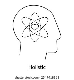 Icono de Vector para el bienestar holístico y la atención plena. Muestra una cabeza humana con una flor, que representa la salud holística, el equilibrio y la curación espiritual.