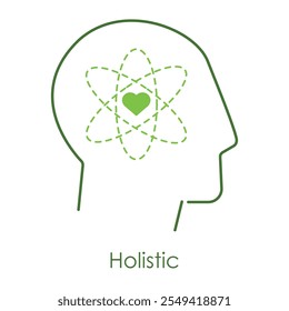 Icono de Vector para el bienestar holístico y la atención plena. Muestra una cabeza humana con una flor, que representa la salud holística, el equilibrio y la curación espiritual.