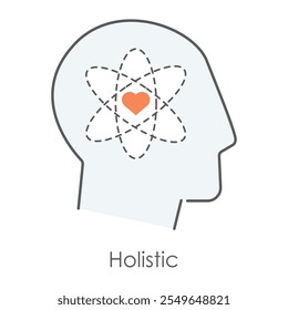 Vector icon for holistic wellness and mindfulness. Shows a human head with a flower, representing holistic health, balance, and spiritual healing.