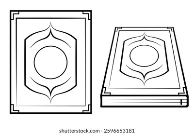 Vector icon of The Holy Quran from front and perspective view. 