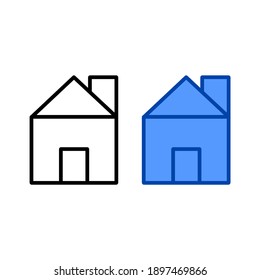 Icono vectorial del hogar, casa, edificio, oficina con estilo de línea simple y color relleno azul
