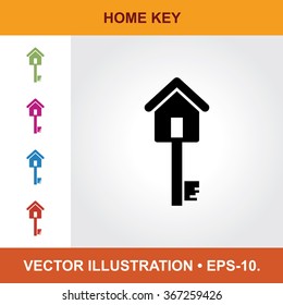 Vector Icon Of Home Key With Title & Small Multicolored Icons. Eps-10.