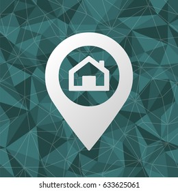 Vector icon of home location with turquoise geometric seamless background.