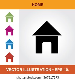 Vector Icon Of Home With Title & Small Multicolored Icons. Eps-10.