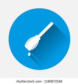 Vector icon honey dipper on blue background.Flat image dipper with long shadow. Layers grouped for easy editing illustration. For your design.