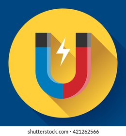 Vector icon horseshoe magnet. Symbol magnetism magnetizing attraction. Concept of physics icon, science, education.