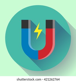 Vector icon horseshoe magnet. Symbol magnetism magnetizing attraction. Concept of physics icon, science, education.
