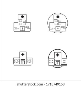 Vector icon of hospital building front silhouette on white background