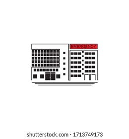 Vector icon of hospital building front silhouette on white background