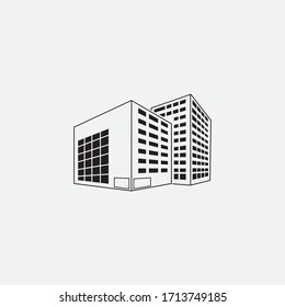 Vector icon of hospital building front silhouette on white background