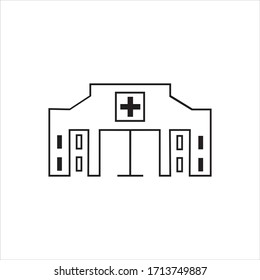 Vector icon of hospital building front silhouette on white background
