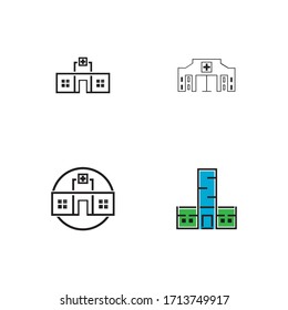 Vector icon of hospital building front silhouette on white background