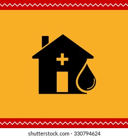 Vector icon of hospital building front and blood drop