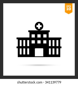 Vector icon of hospital building front silhouette