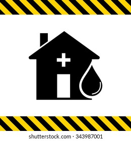 Vector icon of hospital building front and blood drop