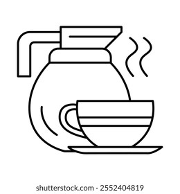 Icono de Vector para bebidas calientes. Representa una cafetera y una taza humeantes, que simbolizan el café o el té recién hecho en restaurantes o cafeterías.