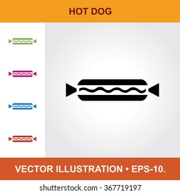 Vector Icon Of Hot Dog With Title & Small Multicolored Icons. Eps-10.