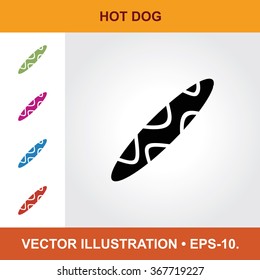 Vector Icon Of Hot Dog With Title & Small Multicolored Icons. Eps-10.