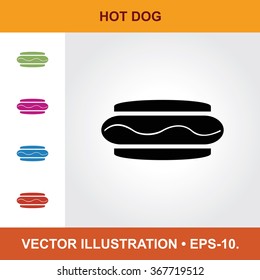 Vector Icon Of Hot Dog With Title & Small Multicolored Icons. Eps-10.