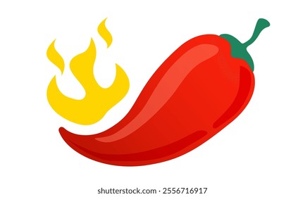 Vector icon of hot jalapeno or chilli pepper. Vector illustration of chili pepper with fire.